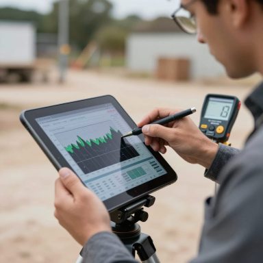 Acoustic consultant analysing noise survey data
