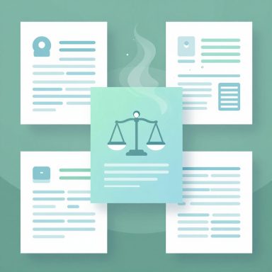 Odour Legislation & Guidance Five documents with varied text layout, featuring a central icon of balanced scales.